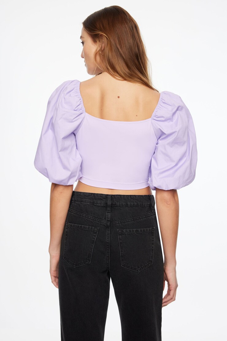 Indie Puff Sleeve Twist Front Crop Top  Lavendula Purple large