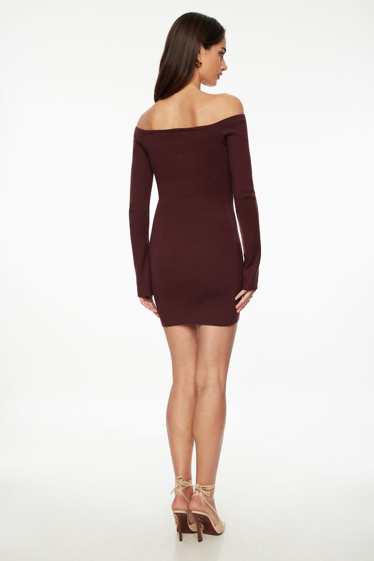 Ribbed Off Shoulder Mini Dress Dark Ruby large
