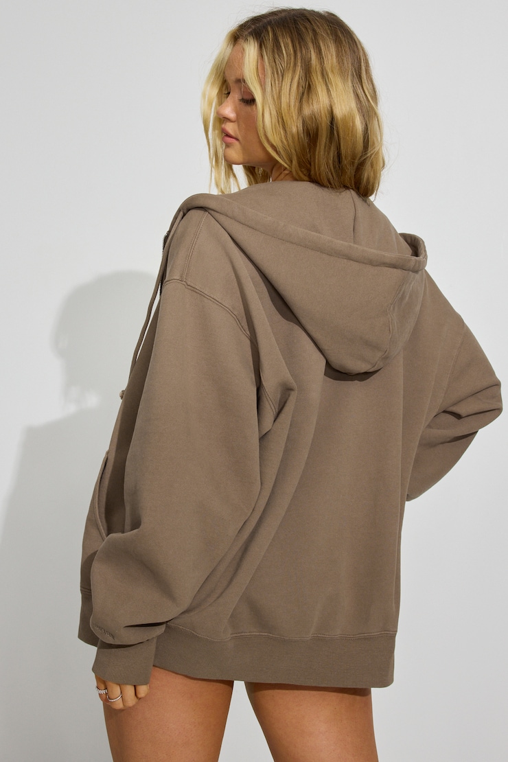 SoftTerry Oversized Zip-Up Hoodie, Wild Mushroom Brown, large