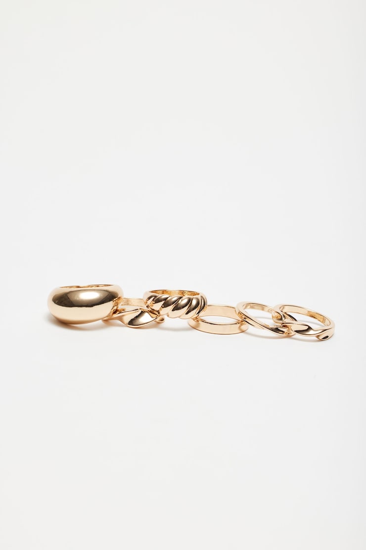 6-Pack Oversized & Twisted Rings Gold large