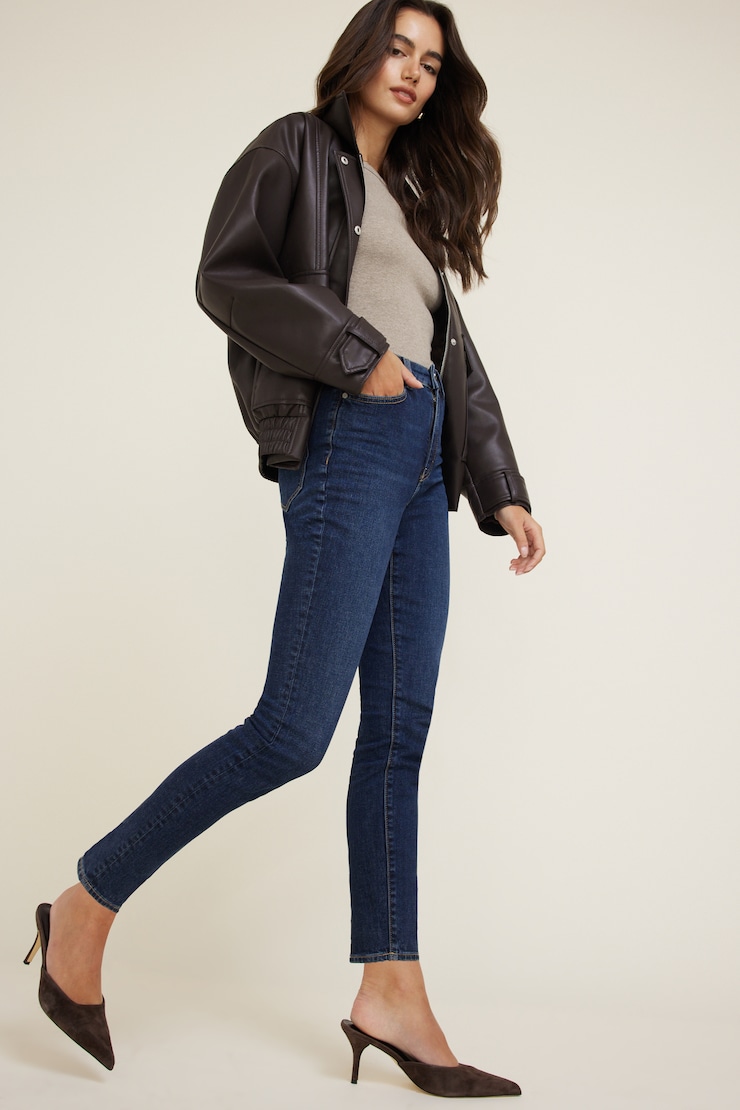 Jean skinny extensible à taille haute Goldie Indigo foncé / Florence large