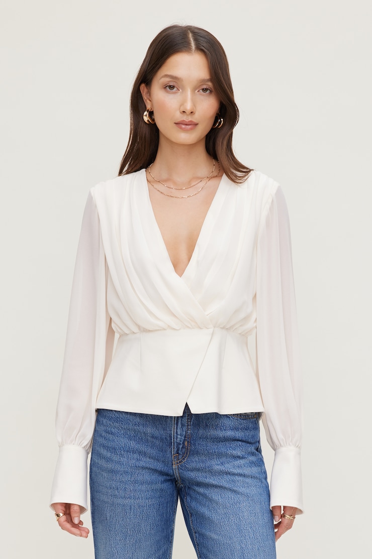 Sheer Wrap Blouse Beige | Dynamite