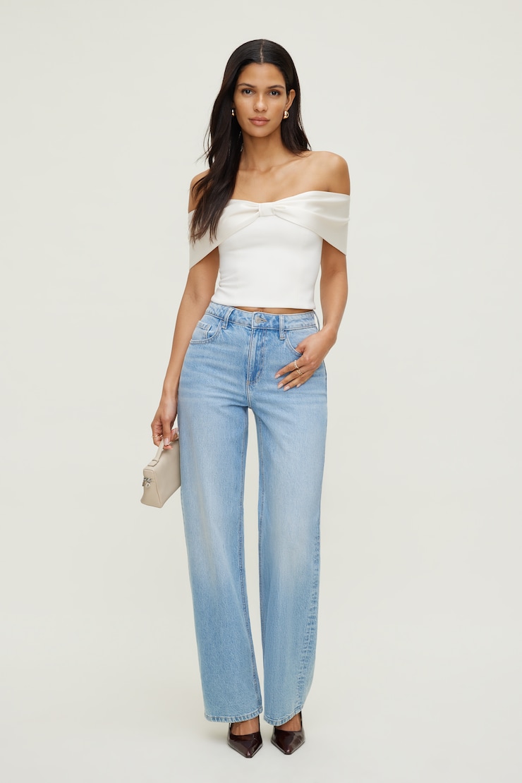 Satin Bow Tube Top Beige | Dynamite