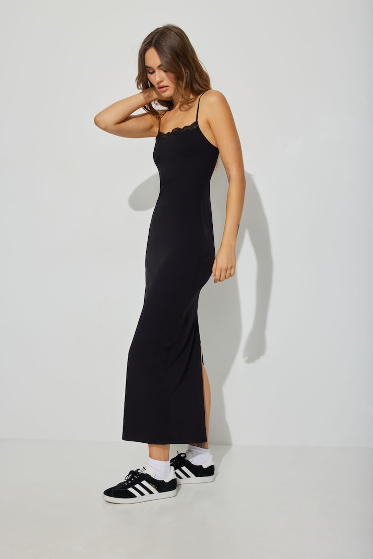 Tianna Lace Trim Maxi Dress, Jet Black, large
