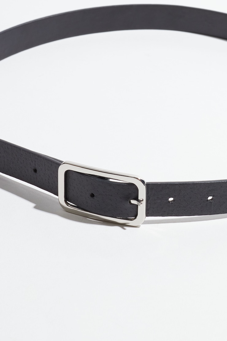 Skinny Round Square Buckle Belt Silver & Black large