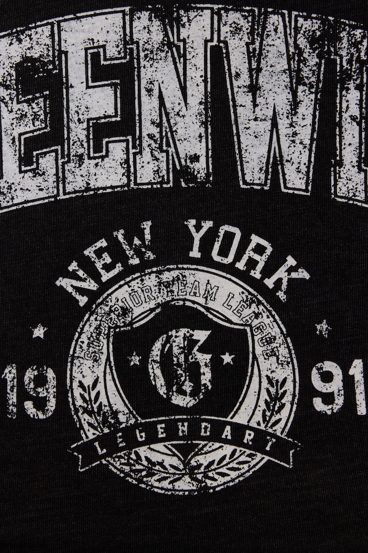 Avery Raw Ultra Chopped Tee, Washed Black with "Greenwich" Art, large