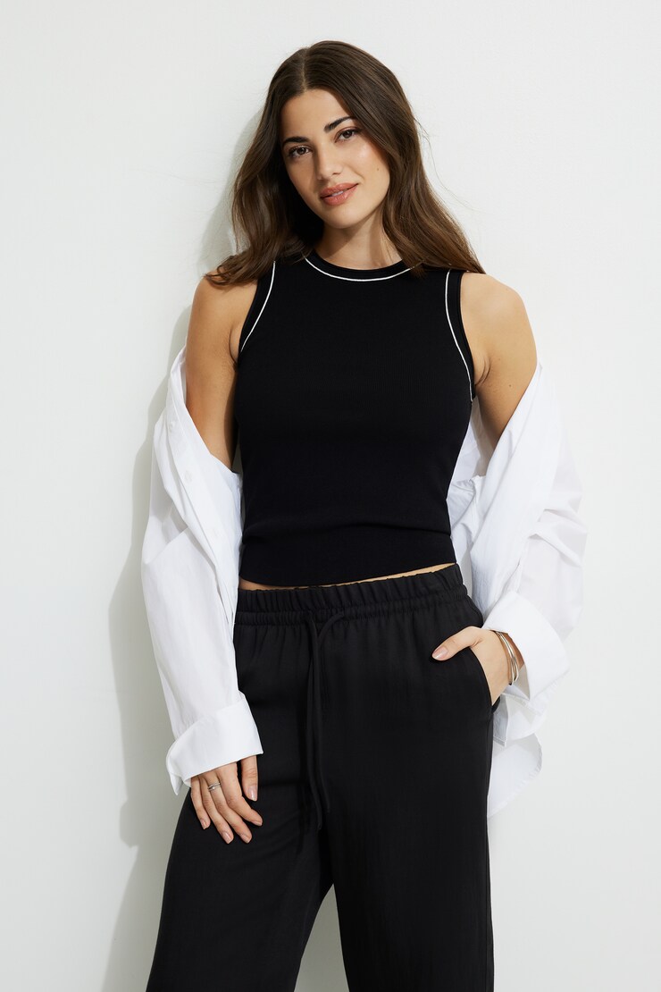 Pia Ribbed Tank Top Jet Black/Snow White Stripes large
