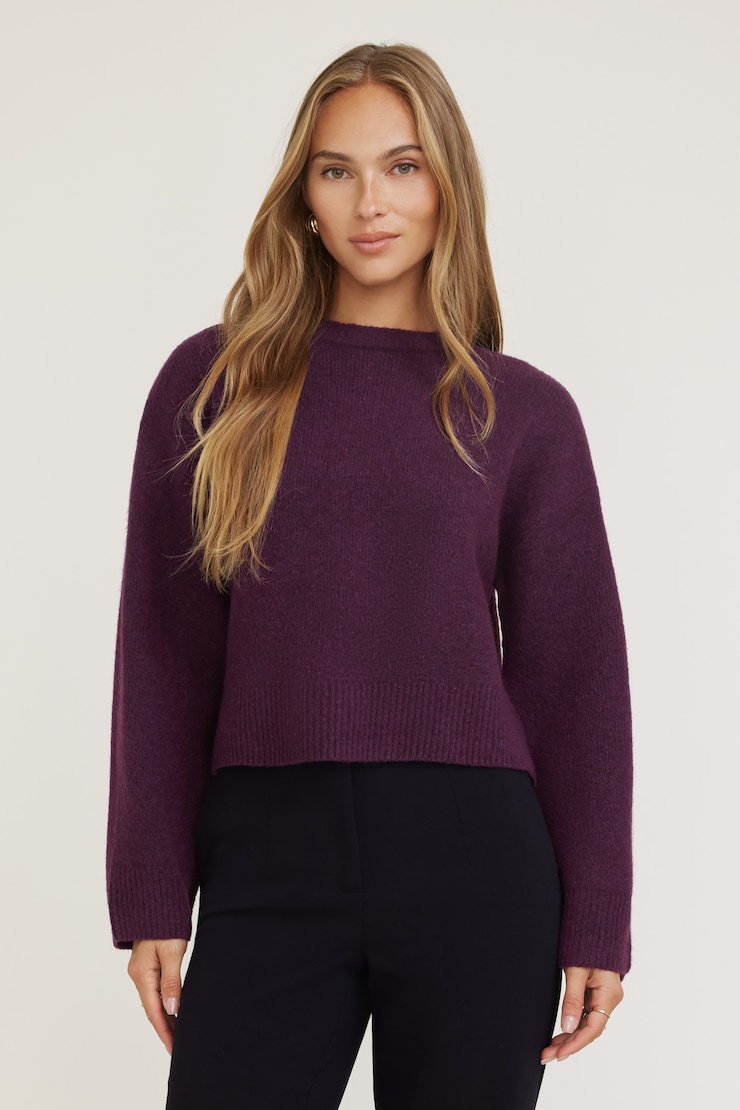 Jane Boxy Crewneck Sweater Deepest Plum Purple large
