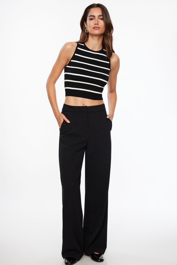 Crewneck Sweater Tank Top  Jet Black & Snow White Stripe large