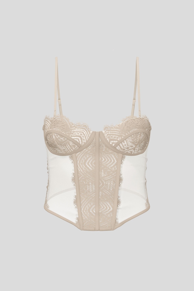 Chrishell Lace Mesh Bustier sandbox copy uk, Cobblestone Brown/Eggnog Beige, large