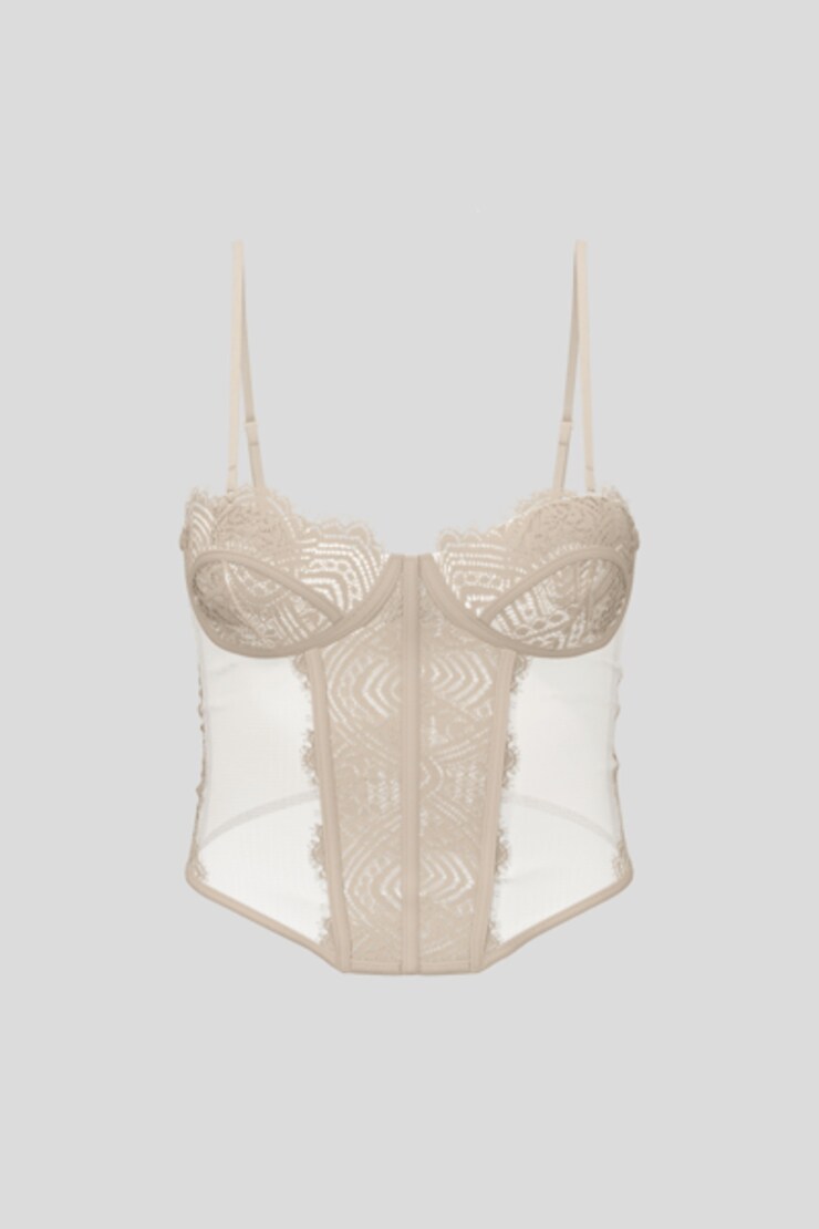 Chrishell Lace Mesh Bustier sandbox copy uk, Cobblestone Brown/Eggnog Beige, large