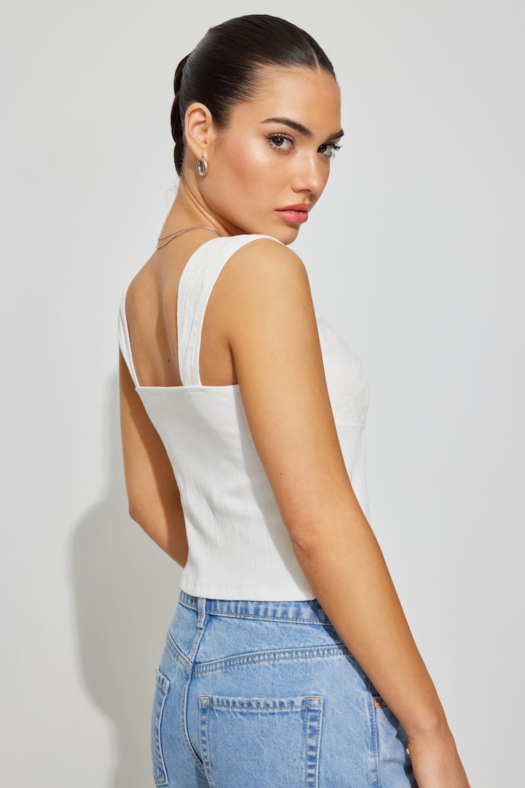 Flyaway Lace Rib Top, Snow White, large