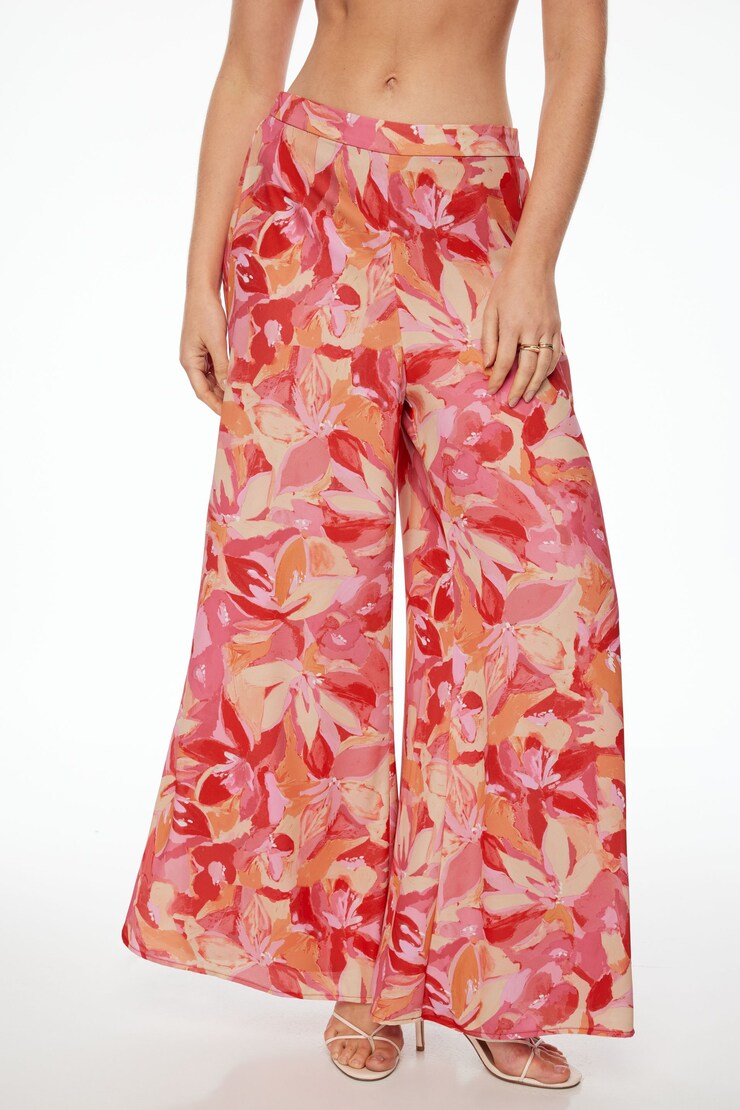 Wide Leg Palazzo Pants Bright Pink Floral large