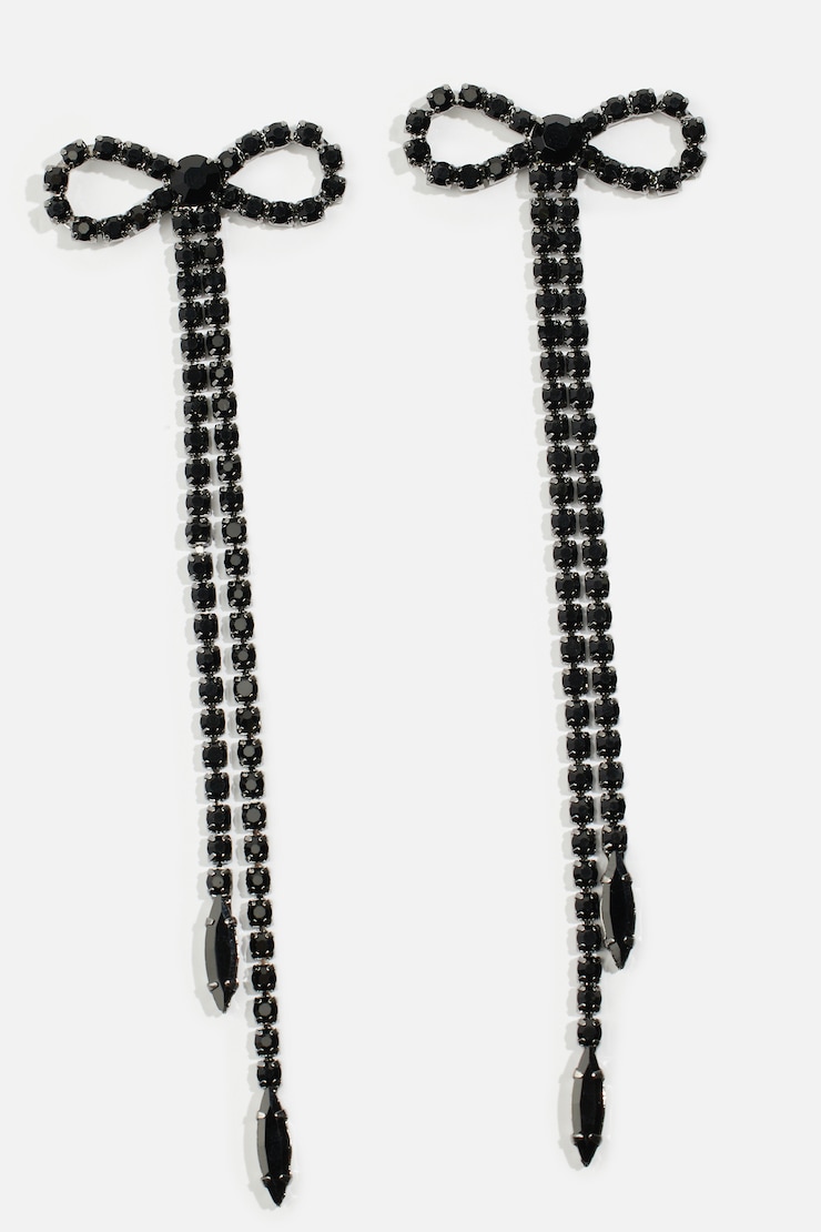 Oversized Hanging Gem Bow Earrings Jet Black large