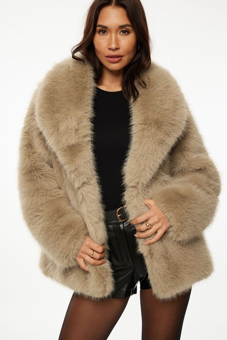 Faux Fur Midi Jacket French Toast Brown large