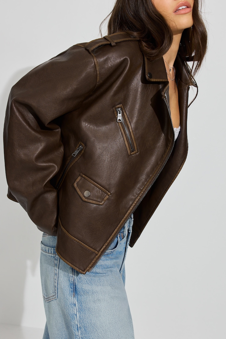 Washed Faux Leather Biker Jacket, Dark Mocha Test-Manual update, large
