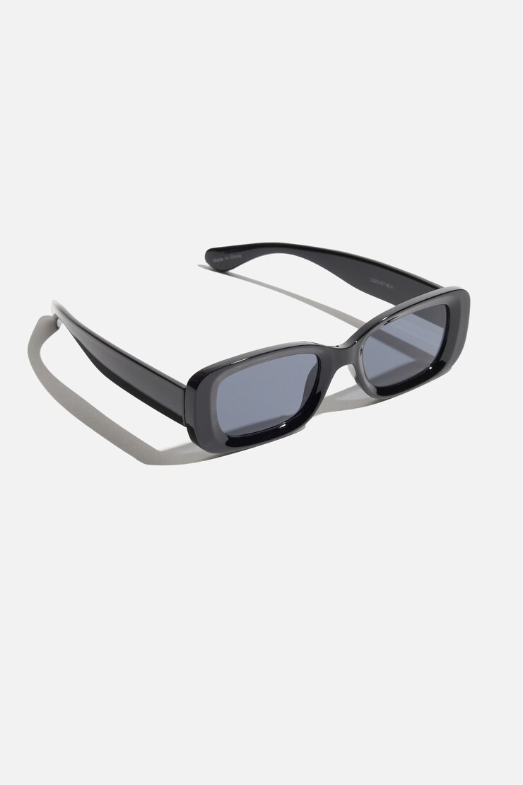 Retro Rectangular Sunglasses Jet Black large