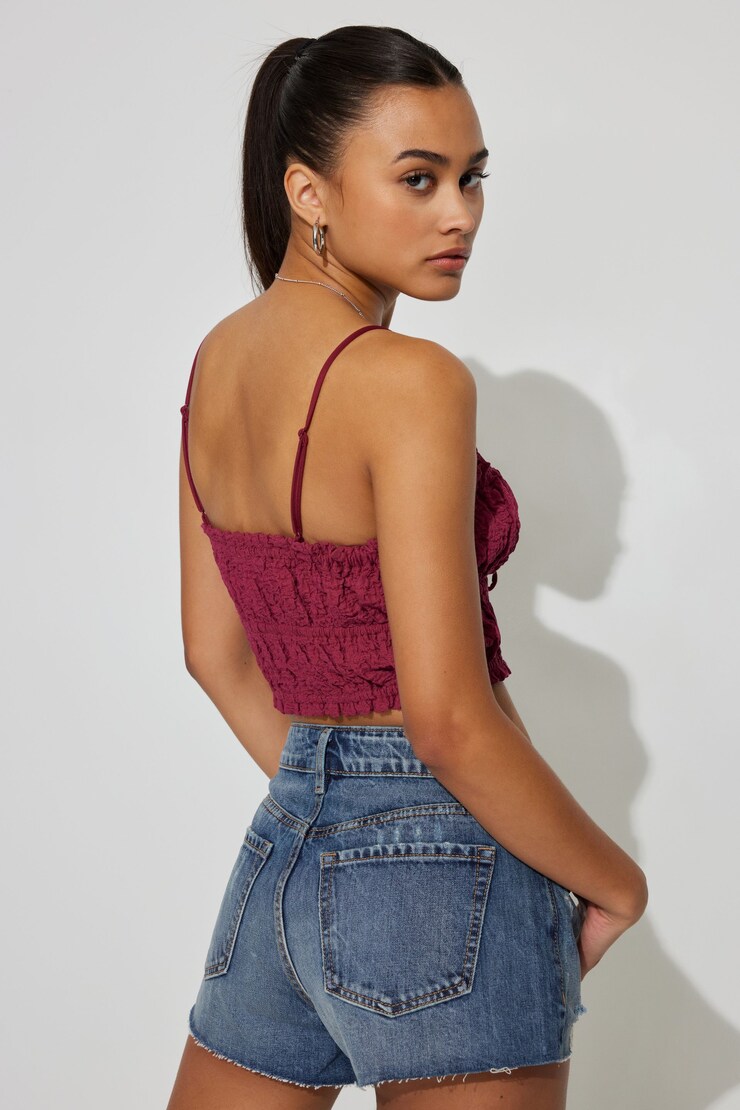 Scrunch Knit Tie Front Cami, Red Plum, large