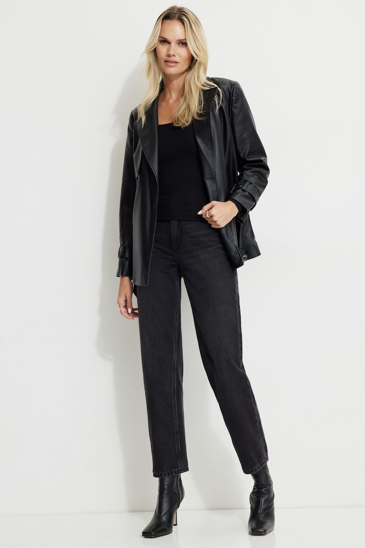 Cropped Faux Leather Trench Coat Jet Black large