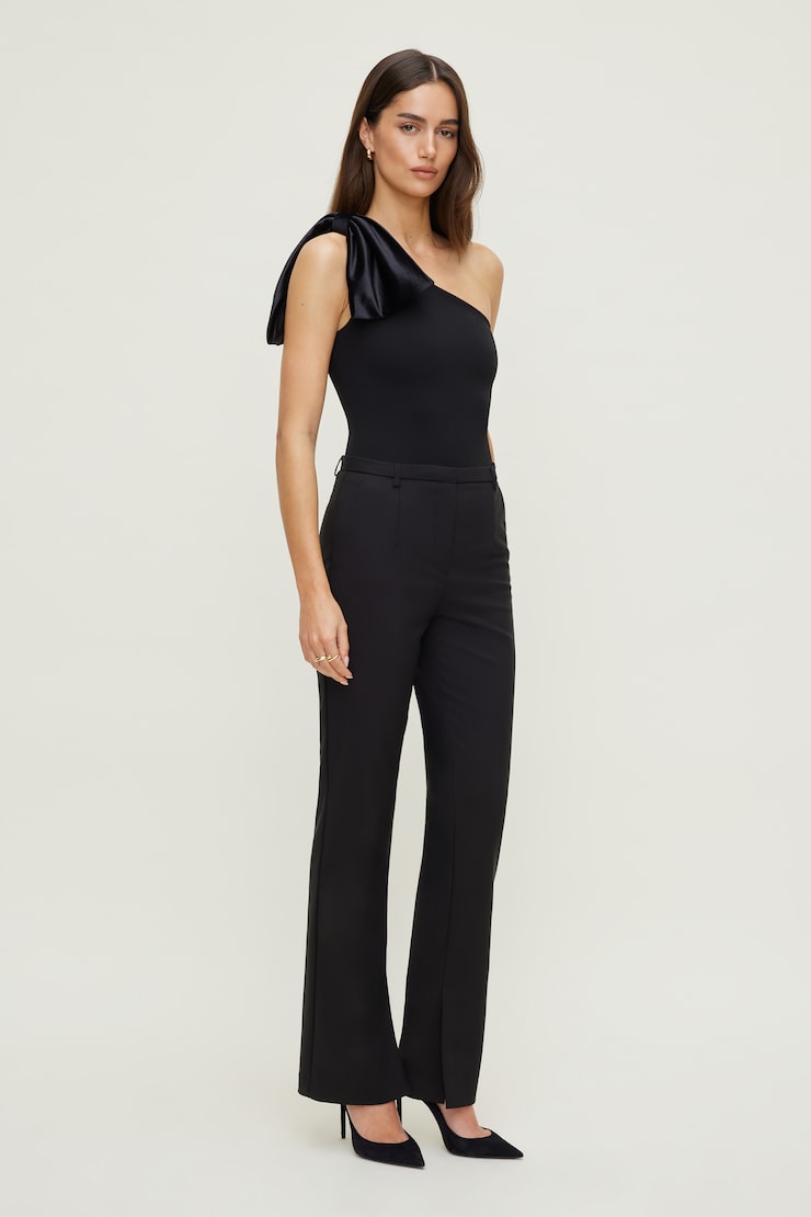 Single Shoulder Velvet Bow Bodysuit