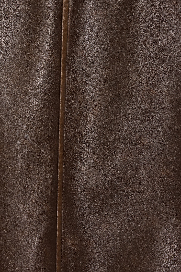 Oversized Faux Leather Stand Collar Bomber, Washed Brown, large