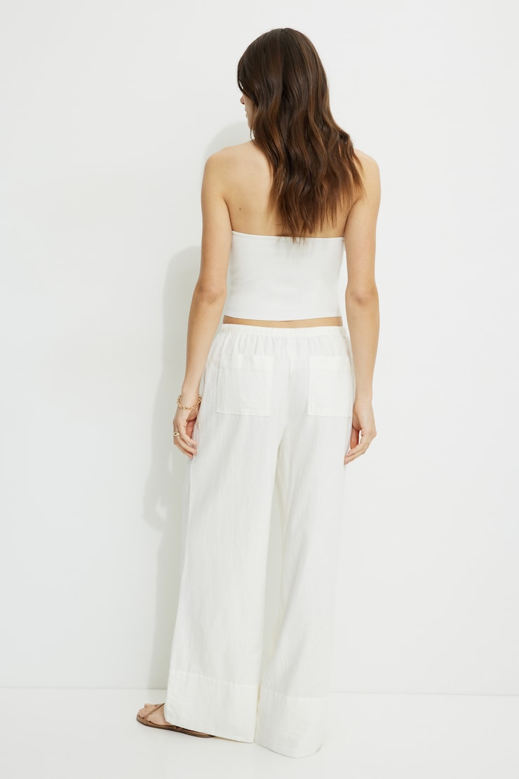 Pantalon à jambe large en lin Leo Blanche-Neige large