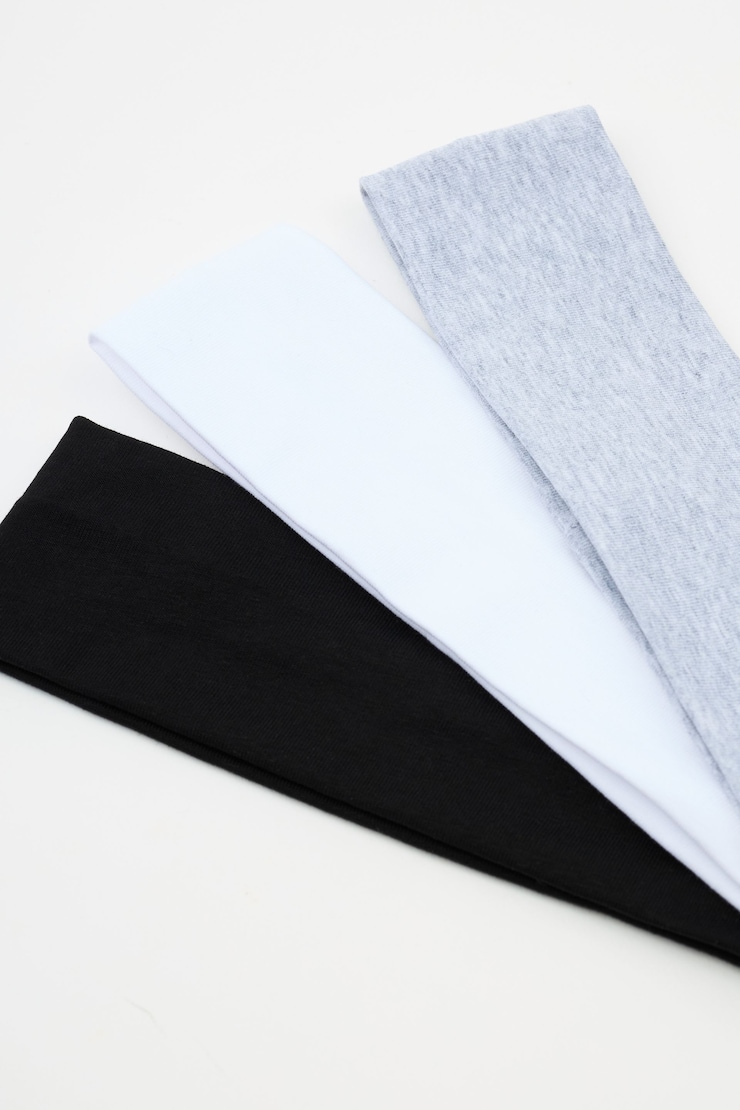 Set of 3 Stretchy Headbands, Black/Grey/White, large