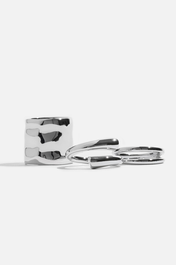 3-Pack Hammered Band Rings Silver large