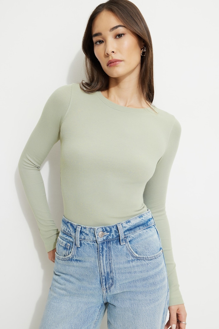 Tedi Ribbed Long Sleeve T Shirt Iceberg Green large