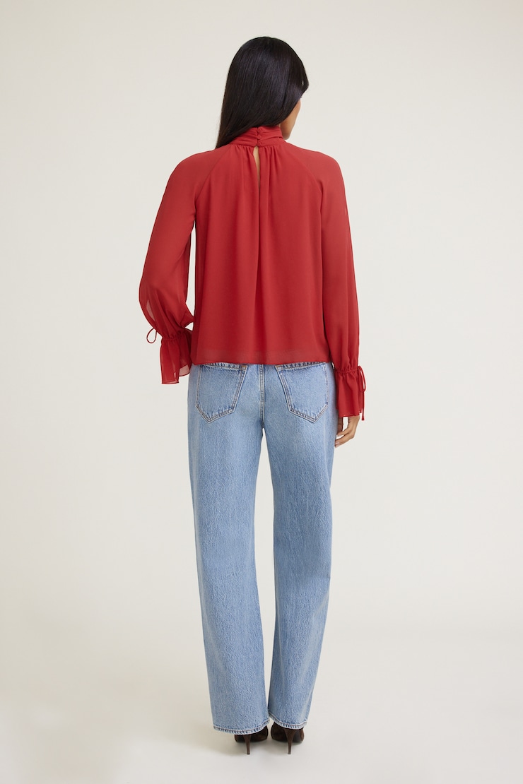 High Neck Gathered Blouse