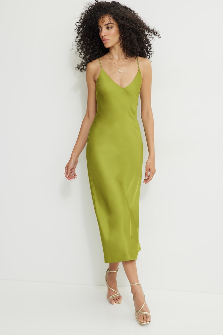 Aimee Satin Maxi Dress Guacamole Green large