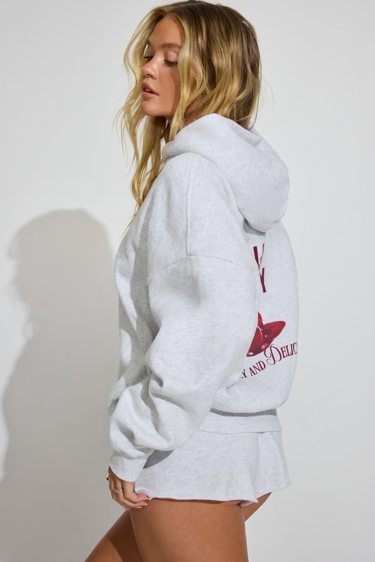 UltraFleece Hoodie, Spring Grey Mix with "Sour Cherry" Art, large