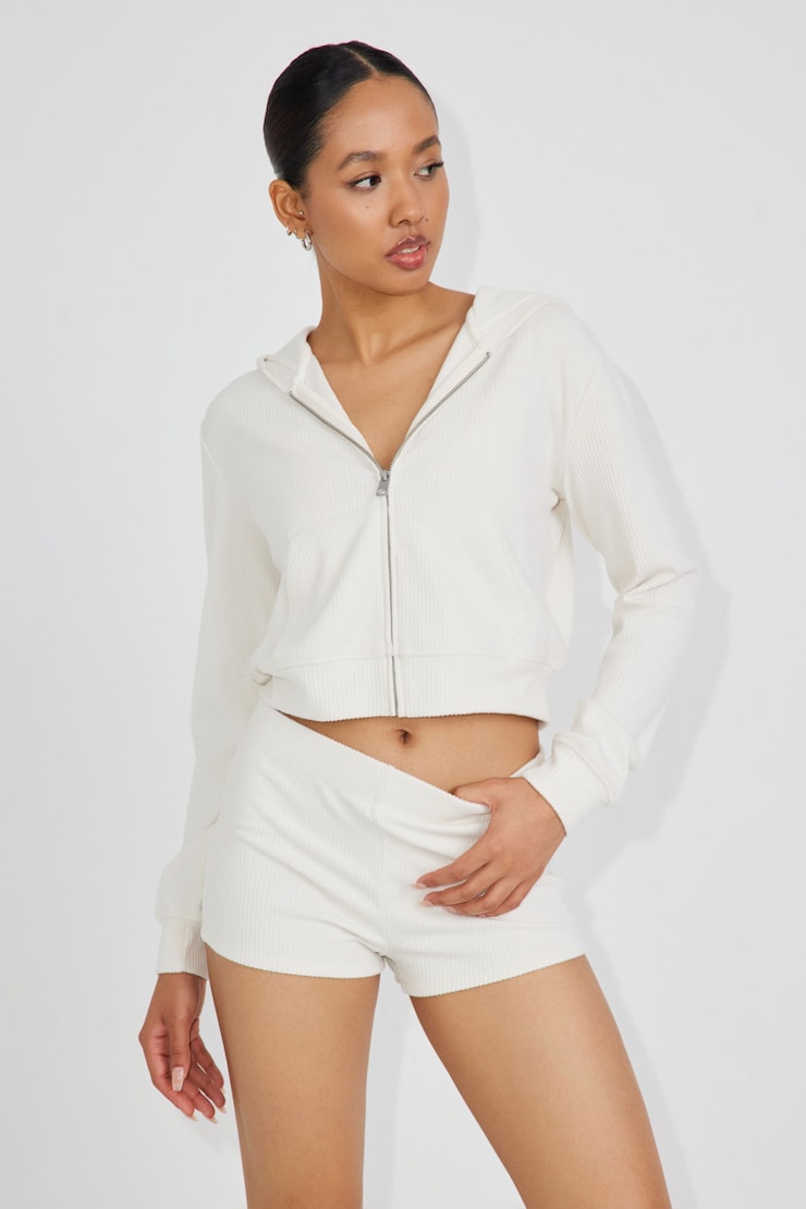 Fitted Sleep Rib Short, Tofu Off-White, large
