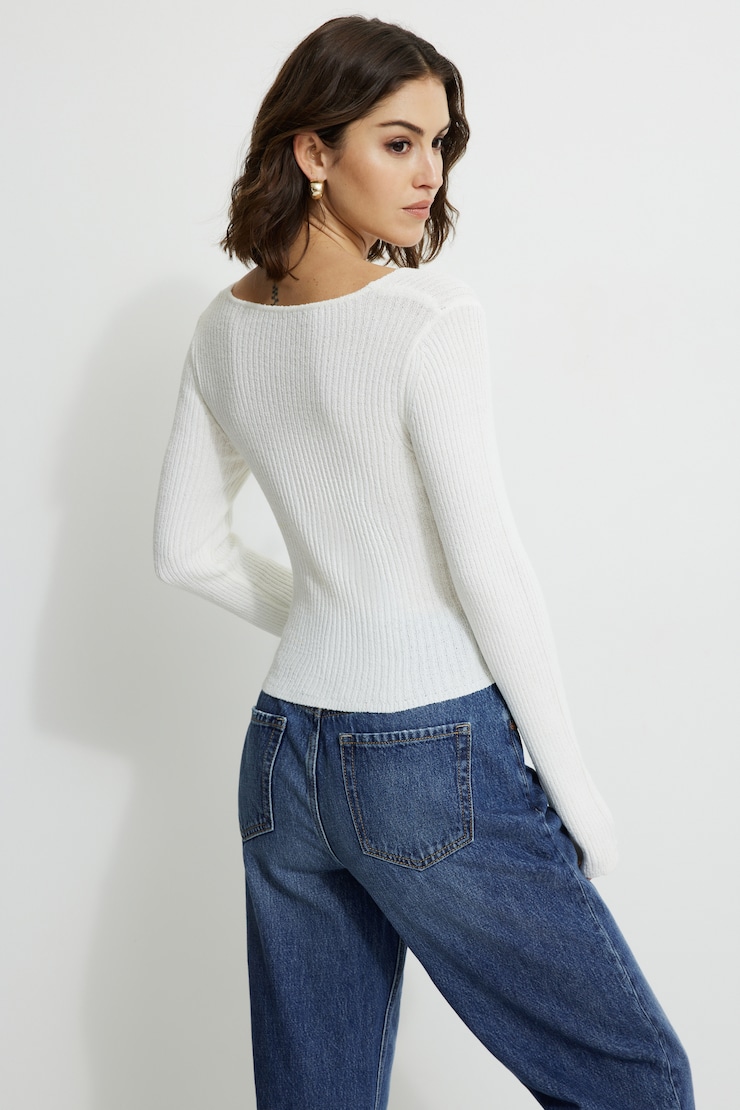 Mila Ribbed V Neck Cardigan