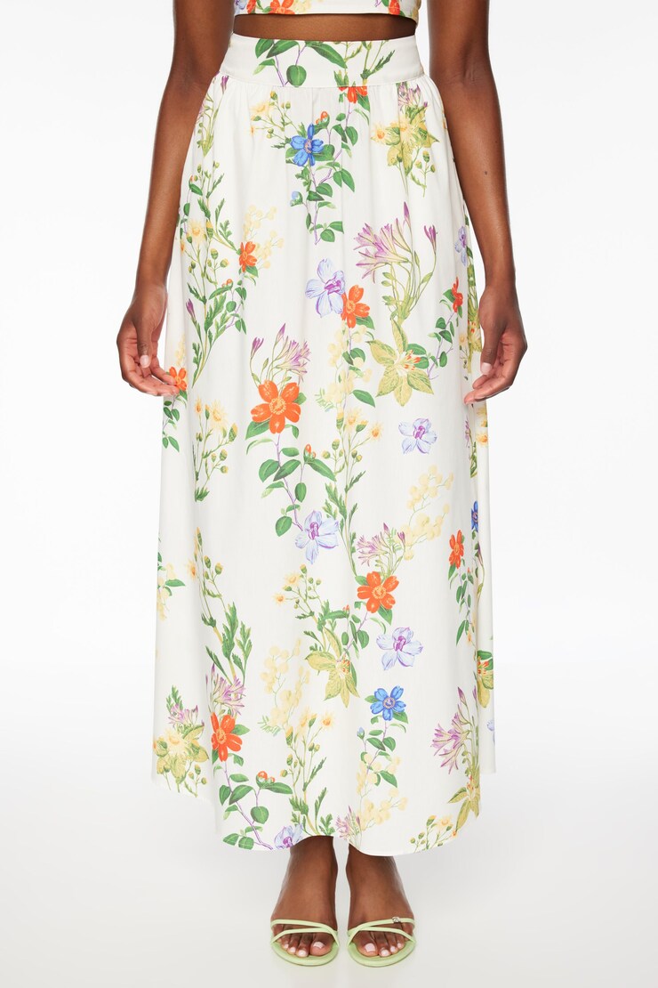 Printed Poplin Maxi Skirt White & Floral  large