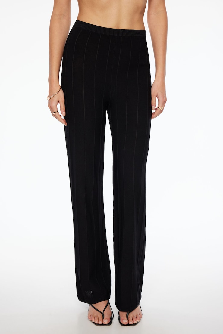 Pointelle Wide Leg Pants Jet Black  large