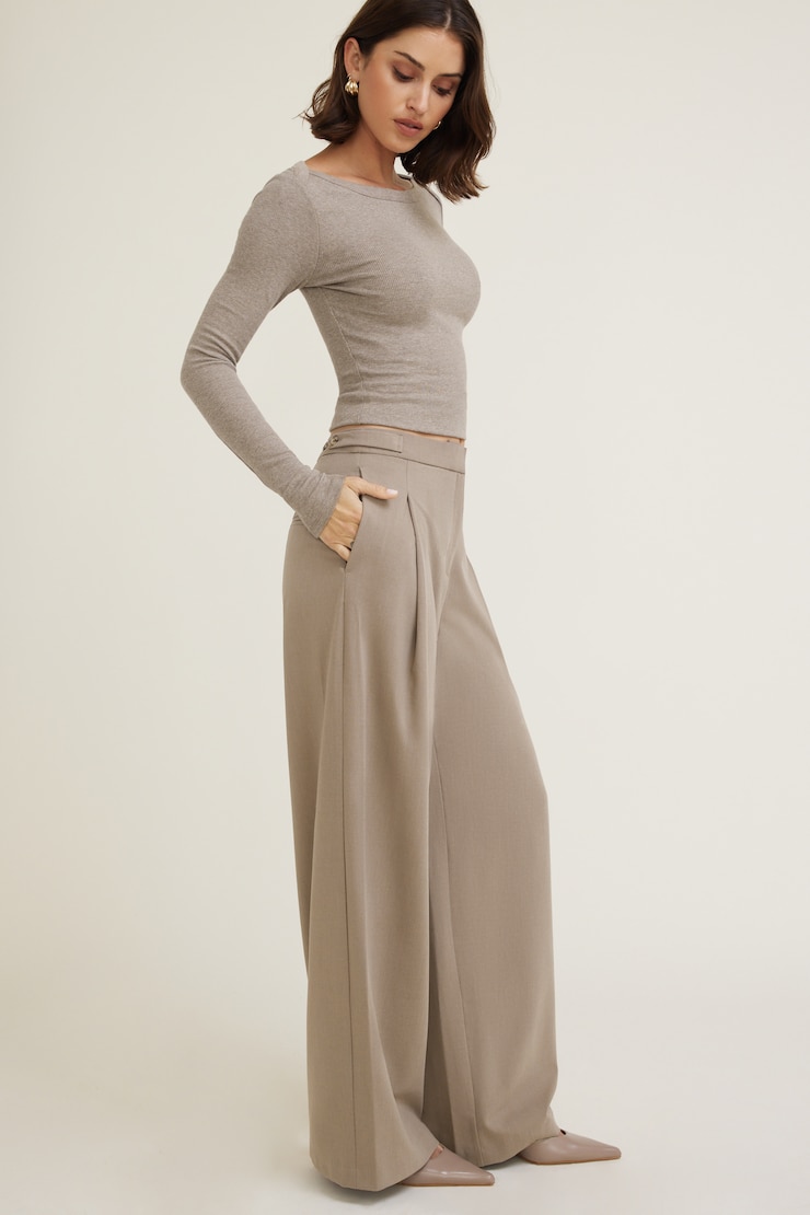Leni Pleated Wide Leg Pants Chalet Brown Melange large