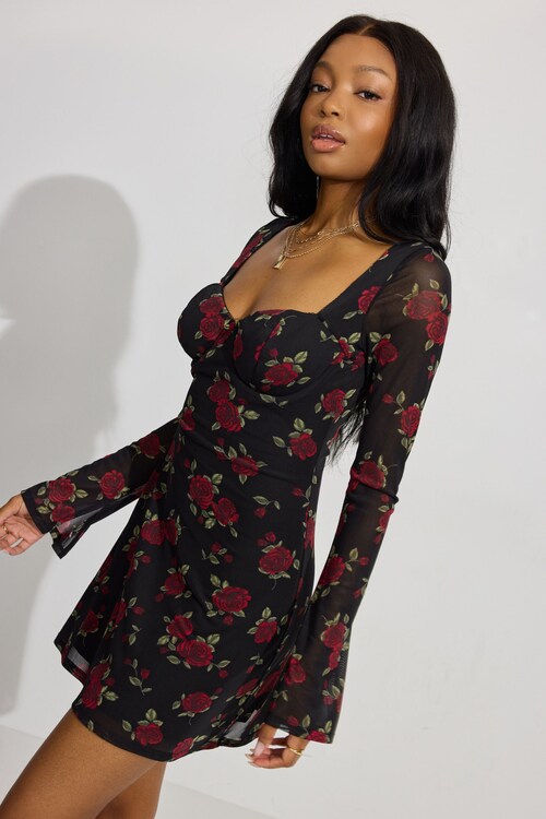 chinese dress ladies Azalea Black Velvet Mesh Long Sleeve Dress main image 0