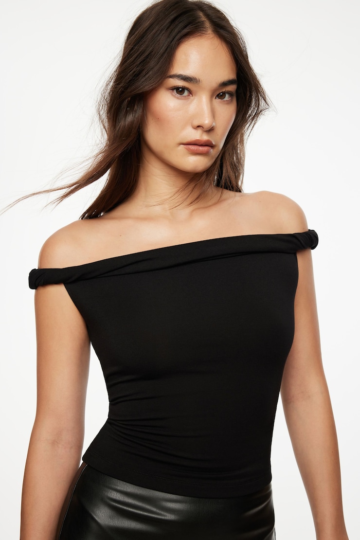 Twisted Off Shoulder Top  Jet Black large