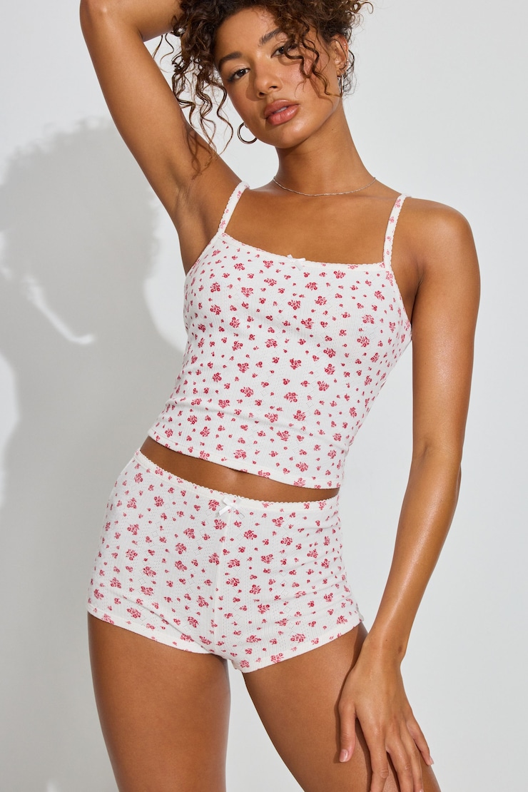 Tiny Pointelle Short, White/Red Floral, large