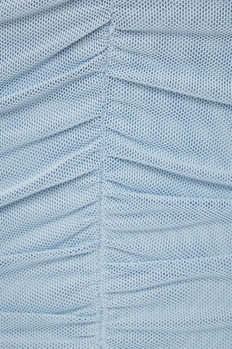 V-Neck Ruched Mesh Bodysuit Ashley Blue large