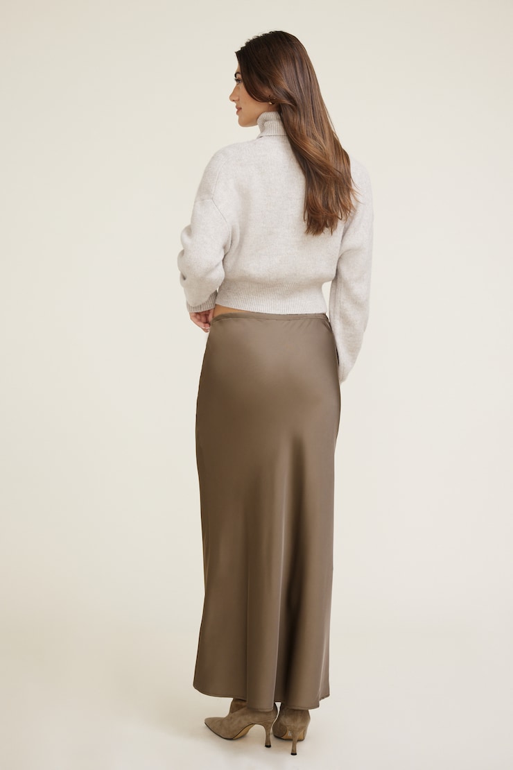 Cary Satin Slip Maxi Skirt Wild Mushroom Brown large