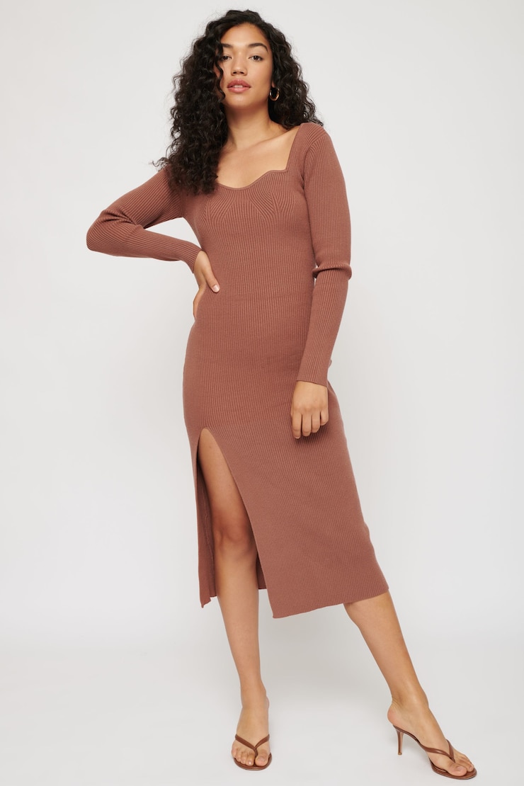 Bardot Sweater Dress Carob Brown large