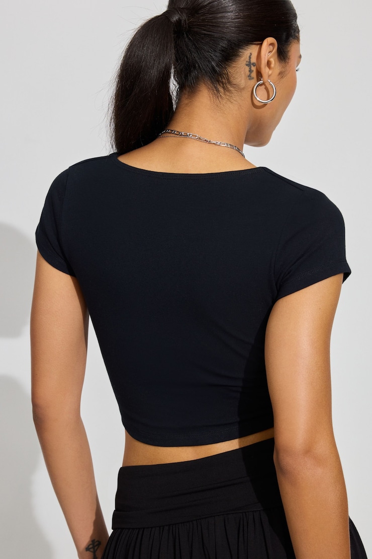 Plunge Crossover T Shirt, Jet Black, large