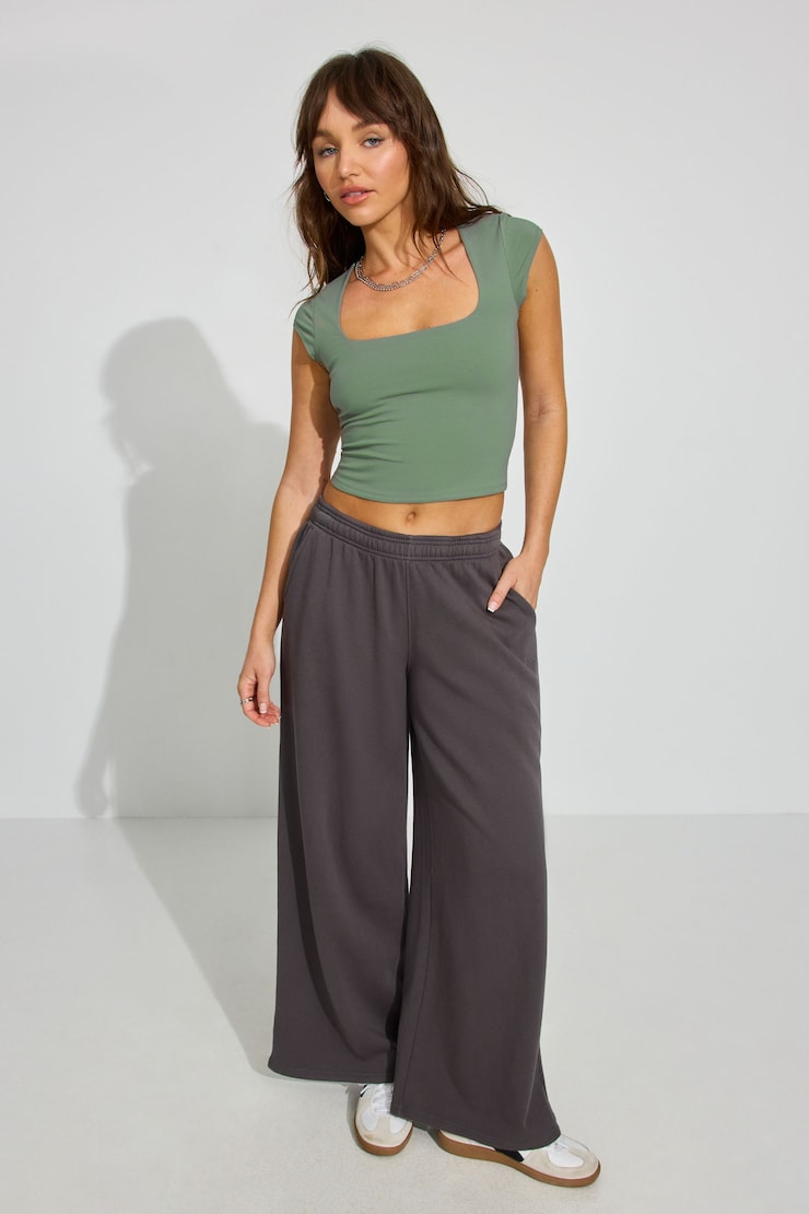 Portia Square Neckline T Shirt, Soft Khaki Green, large