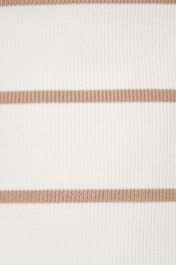 Striped Square Neck Mini Dress Snow White & Almond Tan Stripes large