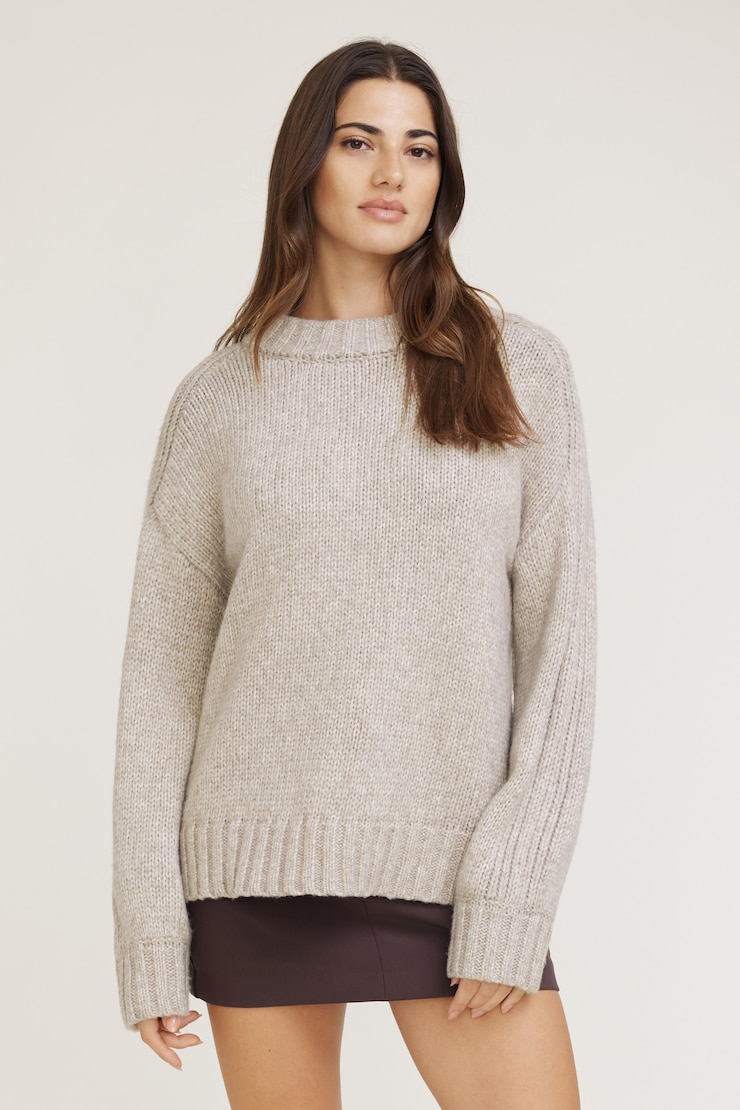 Mabel Chunky Crewneck Sweater Light Chalet Brown Melange large