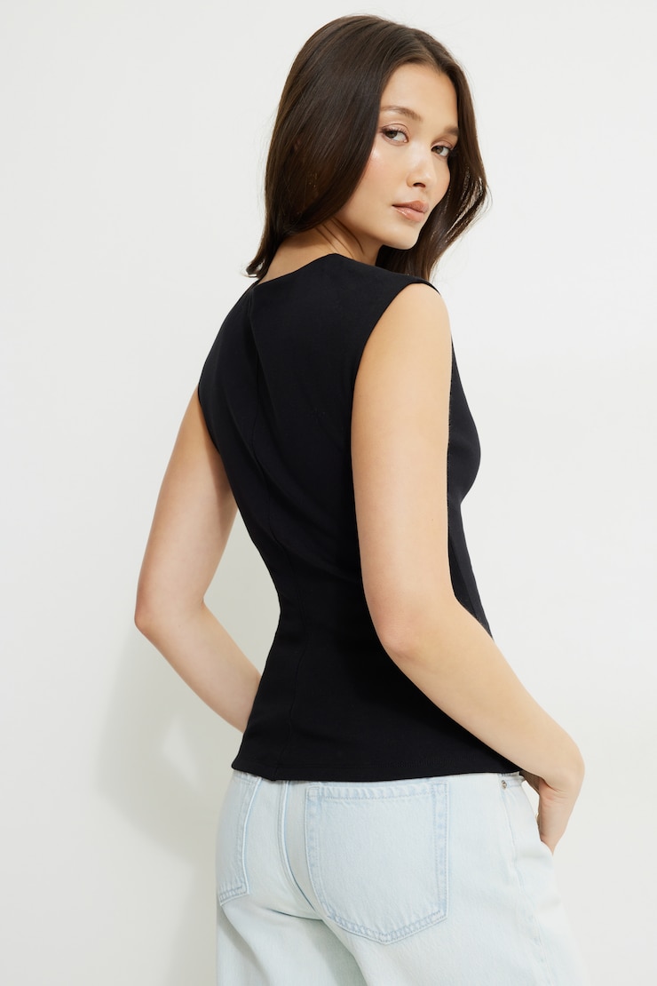 Camisole à taille cintrée en coton Noir encre large