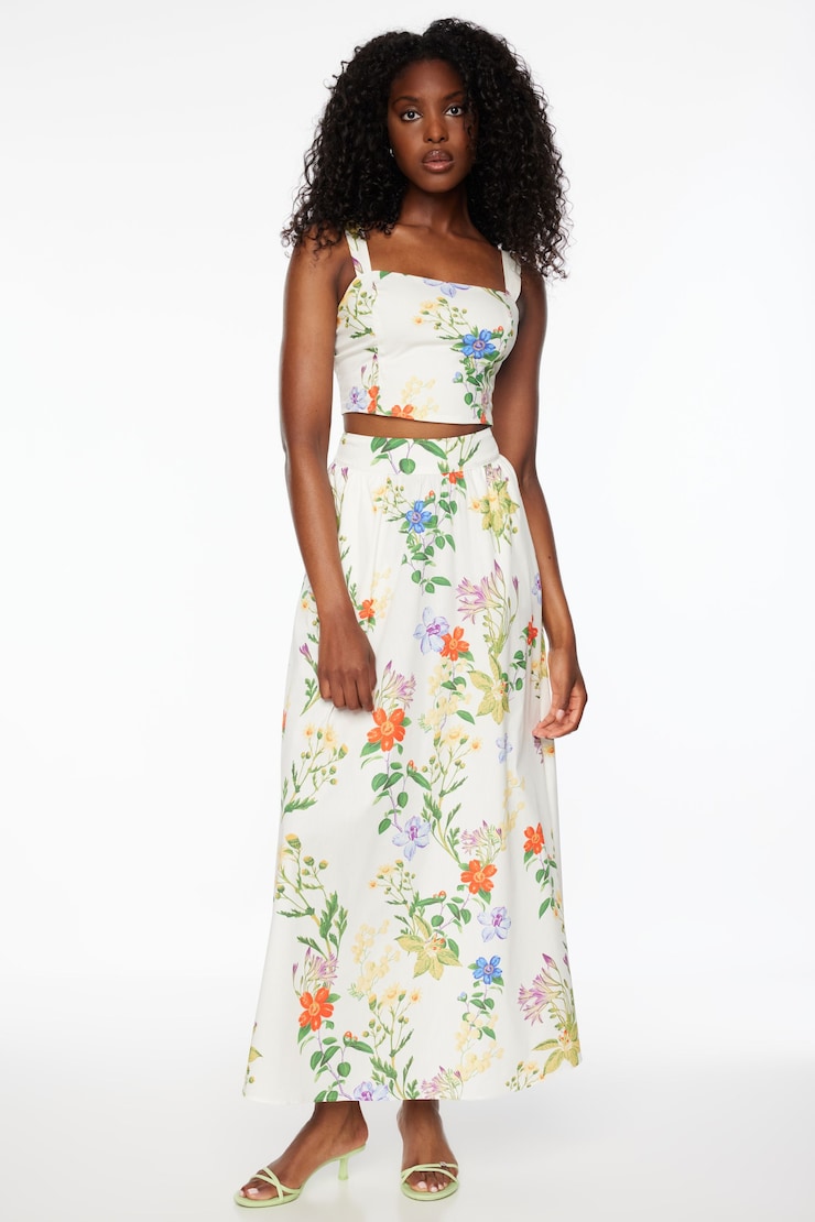 Printed Poplin Maxi Skirt White & Floral  large