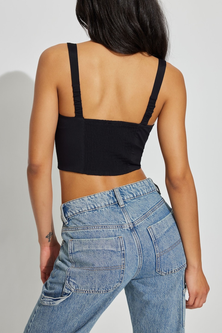 Lia Lace Trim Bustier Top, Jet Black, large